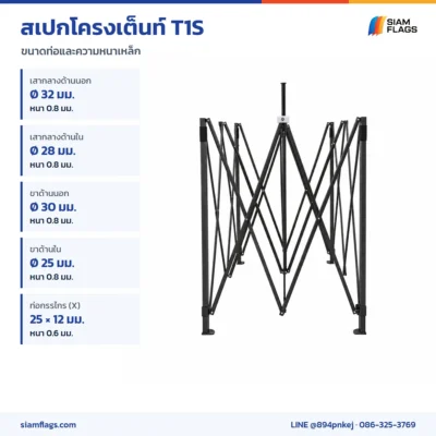 สเปกโครงเต็นท์ T1S ขนาดท่อและความหนาเหล็ก