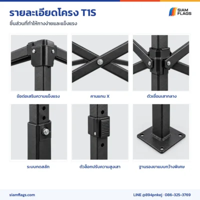 รายละเอียดข้อต่อและตัวล็อกโครงเต็นท์ T1S