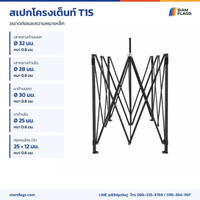 สเปกโครงเต็นท์ T1S ขนาดท่อและความหนาเหล็ก