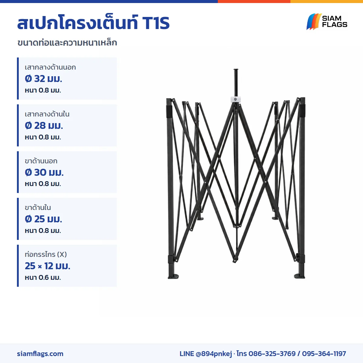 สเปกโครงเต็นท์ T1S ขนาดท่อและความหนาเหล็ก