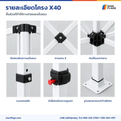 รายละเอียดข้อต่อและตัวล็อกโครงเต็นท์ X40