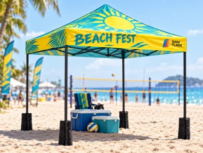 เต็นท์พับ T1S พิมพ์ลายงานเทศกาลชายหาด