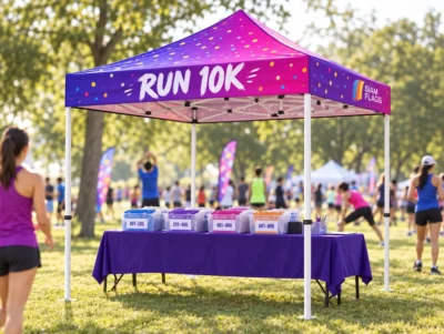 เต็นท์พับ X40 พิมพ์ลายงานวิ่ง 10K จุดรับบิบ