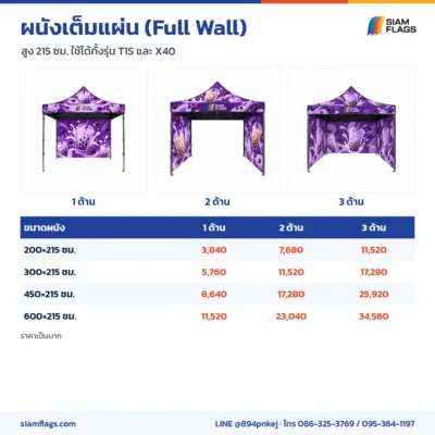 ผนังเต็มแผ่นเต็นท์พับ 1 2 และ 3 ด้าน พร้อมราคา